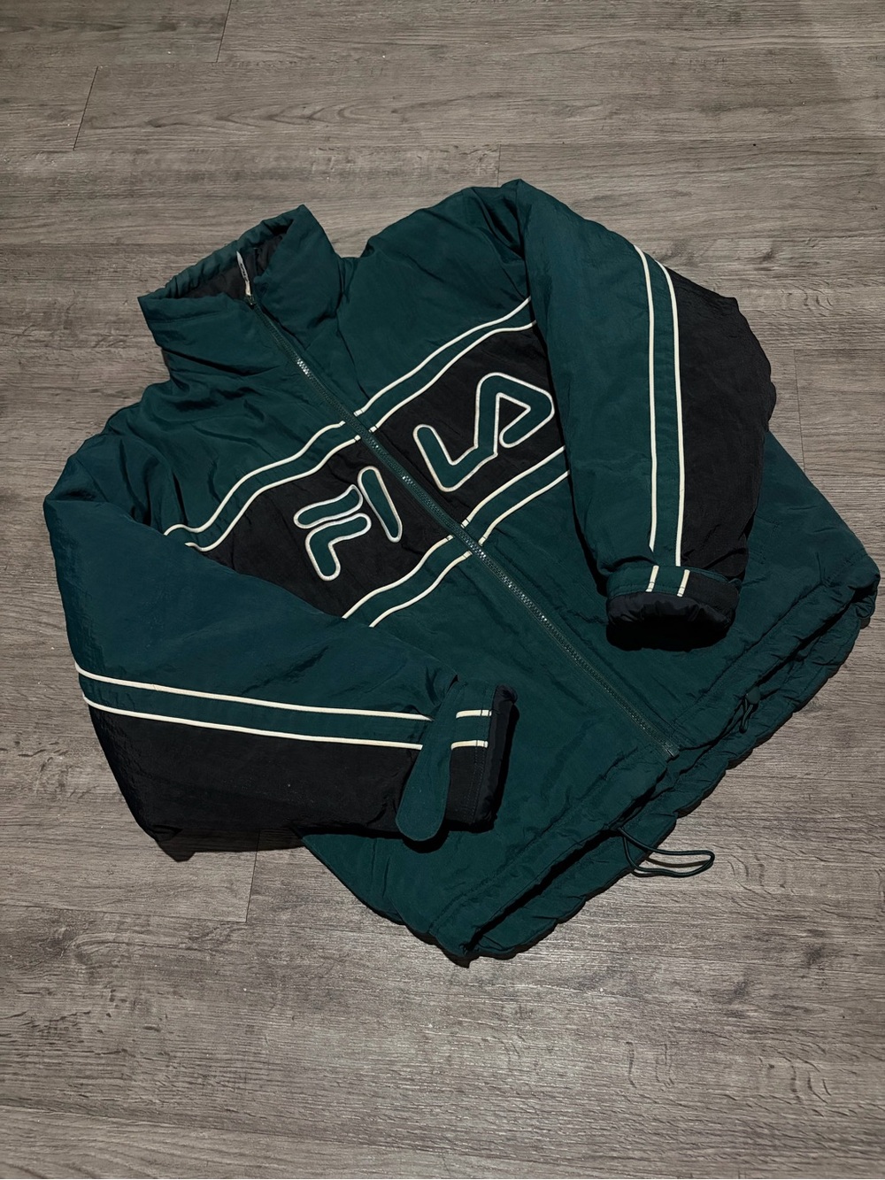 FILA Men's Teal & Black Colorblock Puffer Jacket